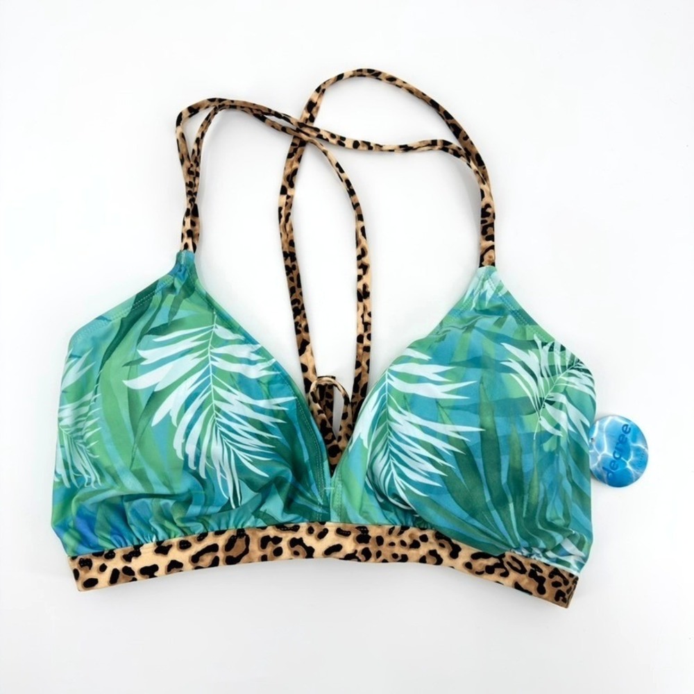 Decree Womens 3X Bikini Top Tropical Palm Leopard Print Adjustable Straps NWT